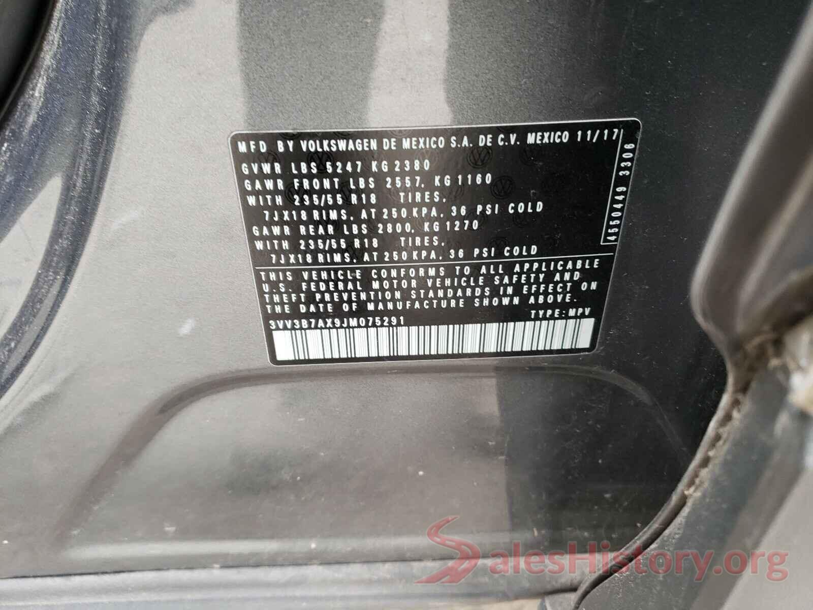 3VV3B7AX9JM075291 2018 VOLKSWAGEN TIGUAN