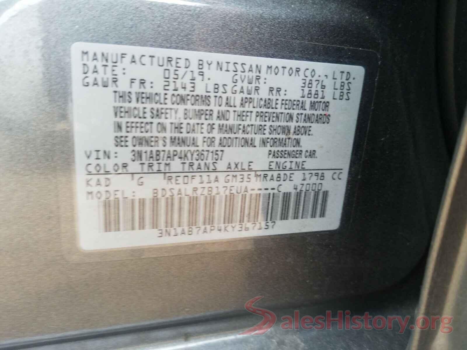 3N1AB7AP4KY367157 2019 NISSAN SENTRA