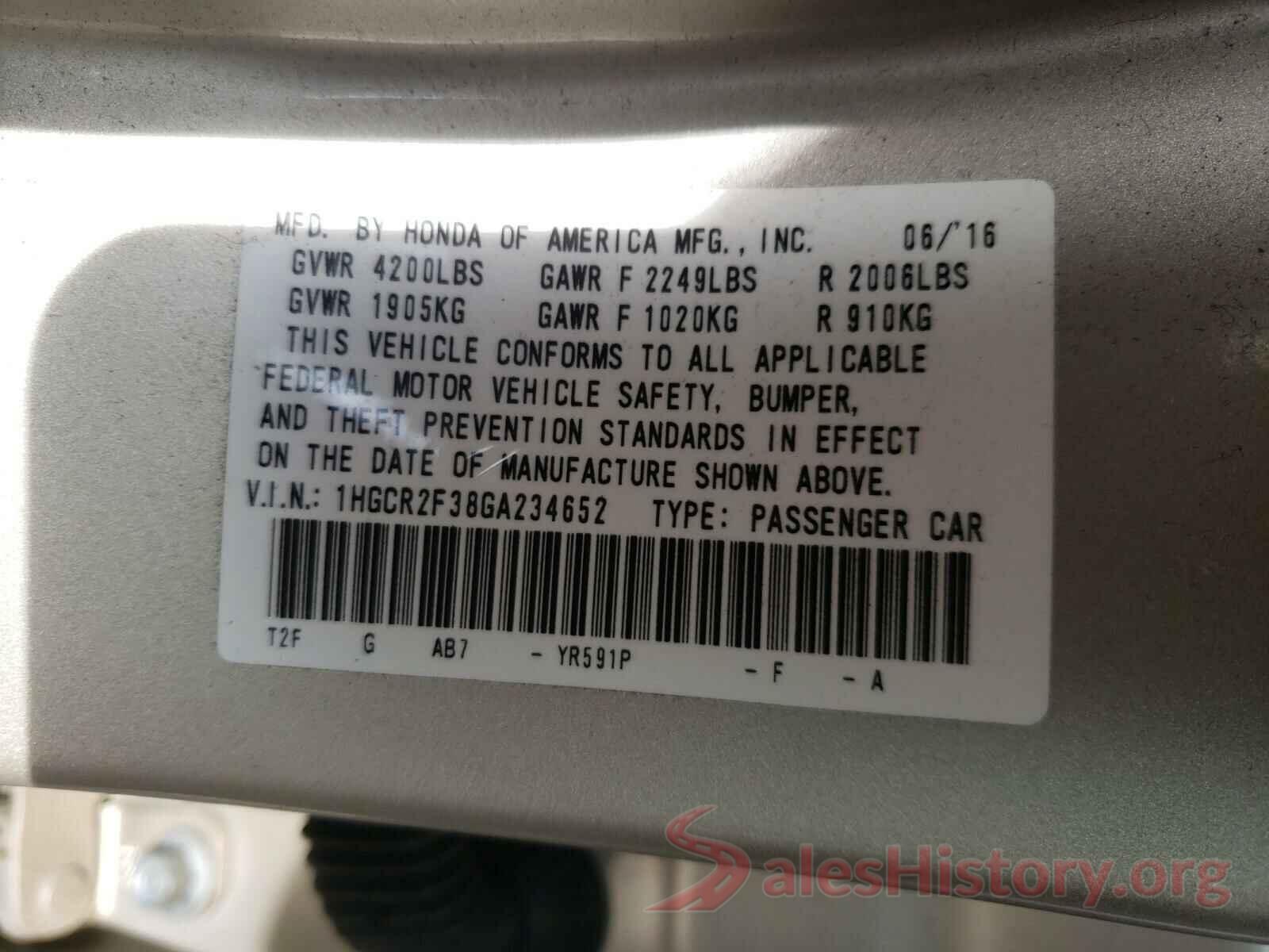 1HGCR2F38GA234652 2016 HONDA ACCORD