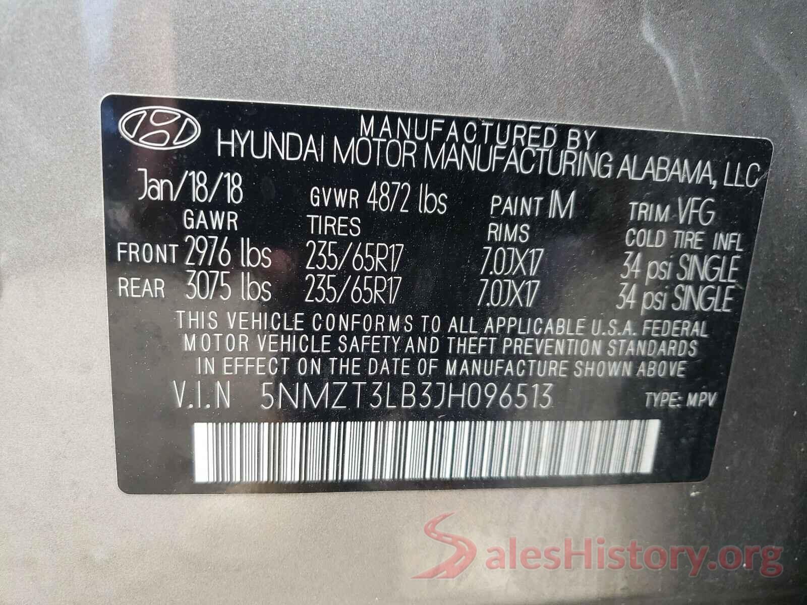 5NMZT3LB3JH096513 2018 HYUNDAI SANTA FE