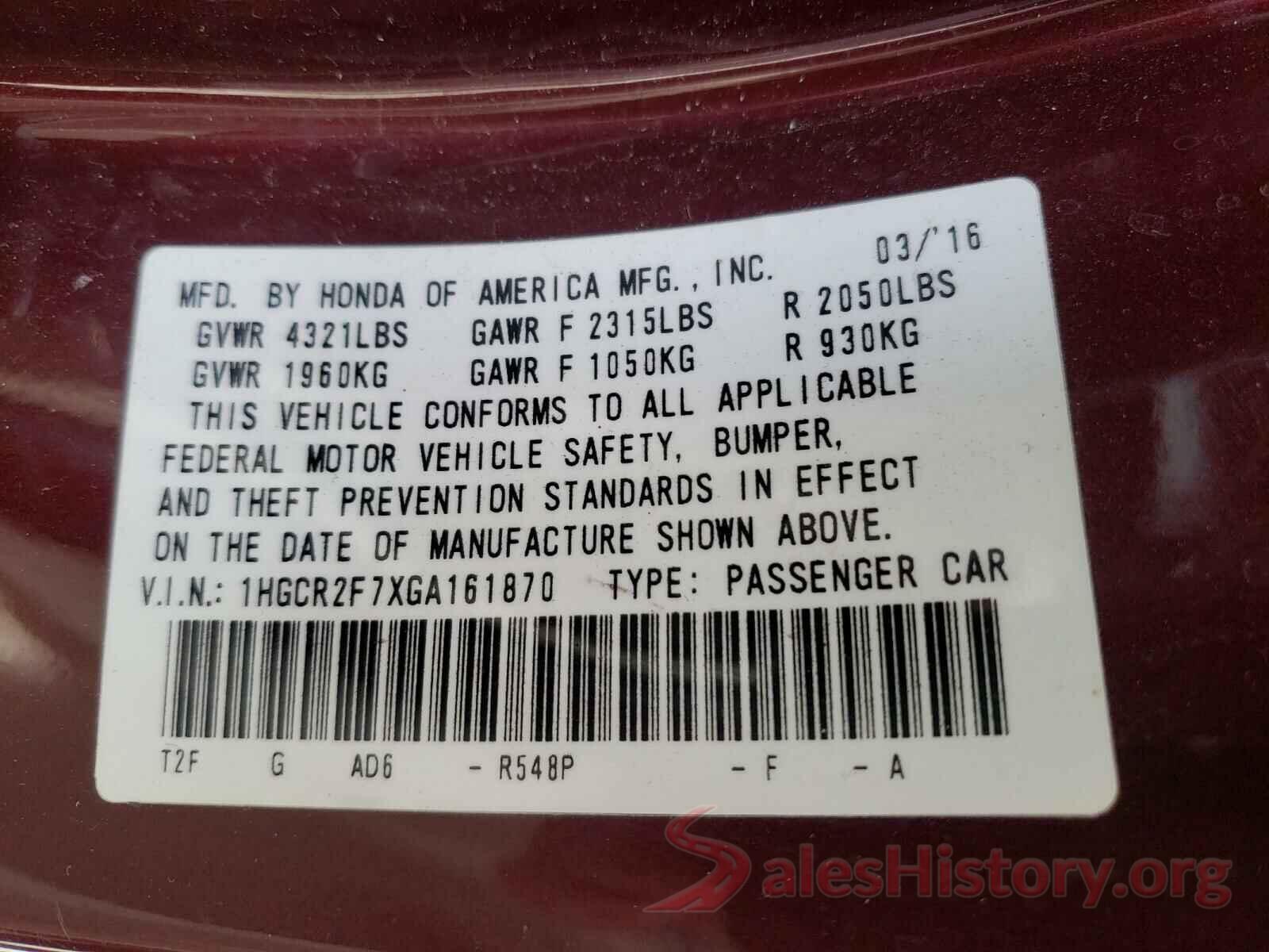 1HGCR2F7XGA161870 2016 HONDA ACCORD