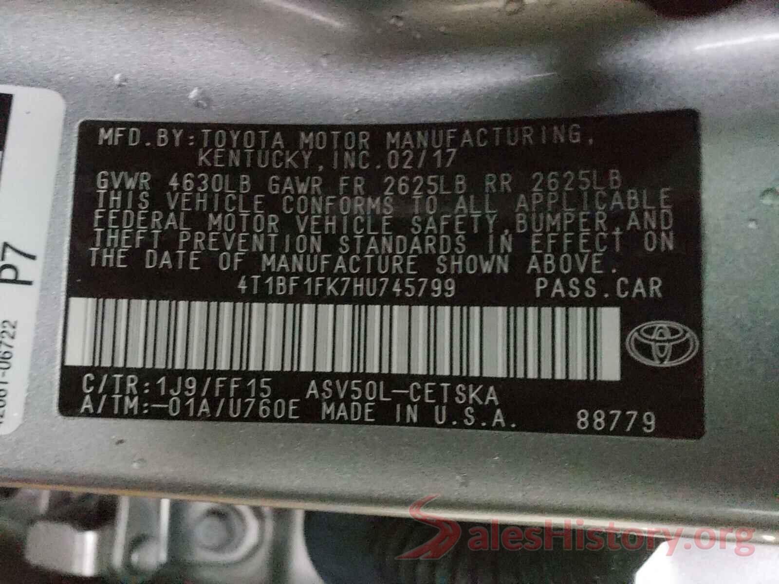 4T1BF1FK7HU745799 2017 TOYOTA CAMRY