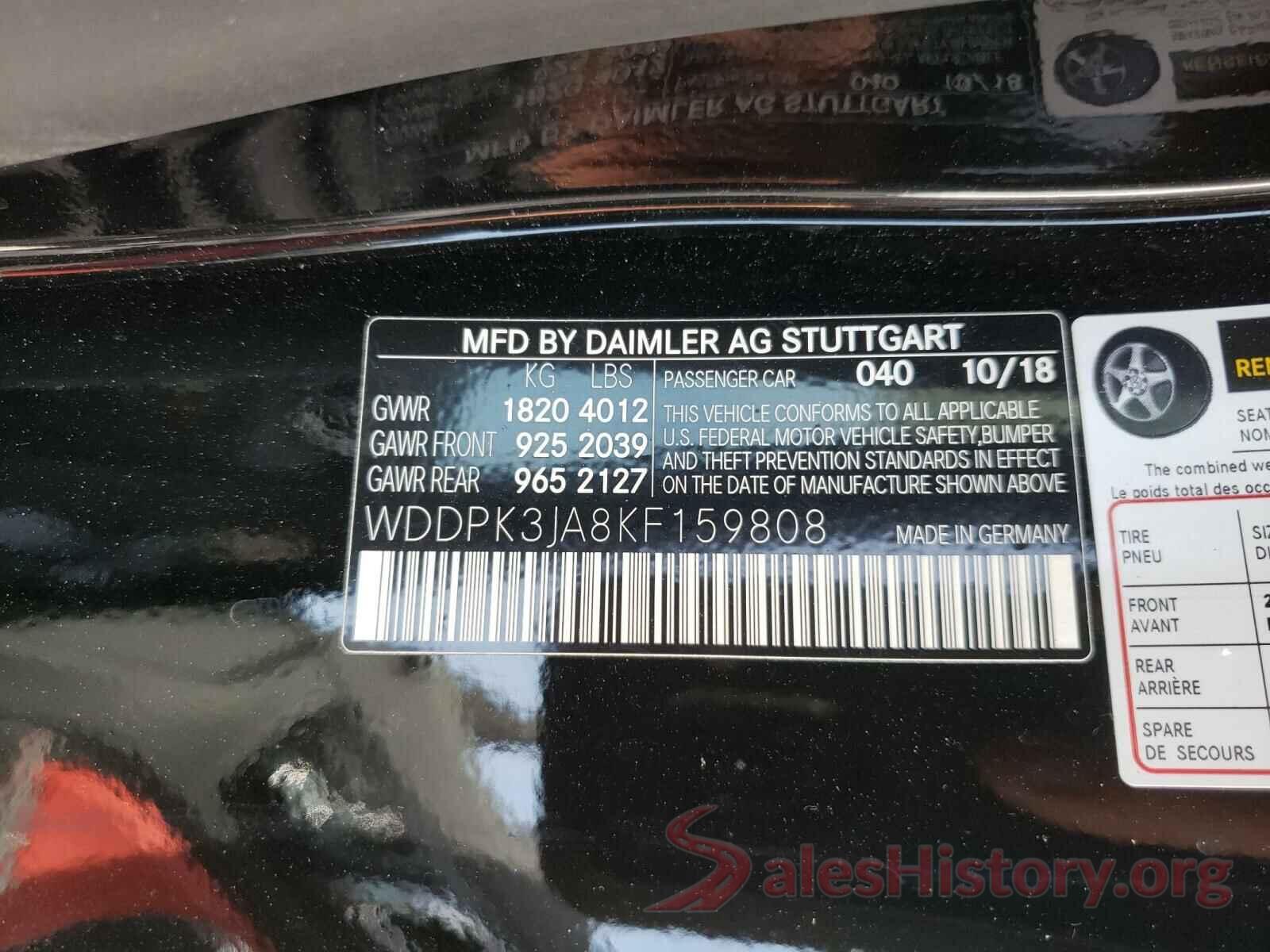 WDDPK3JA8KF159808 2019 MERCEDES-BENZ S CLASS