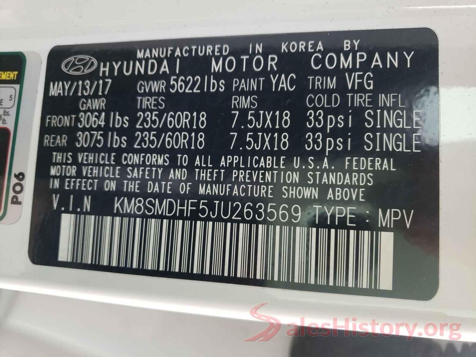 KM8SMDHF5JU263569 2018 HYUNDAI SANTA FE