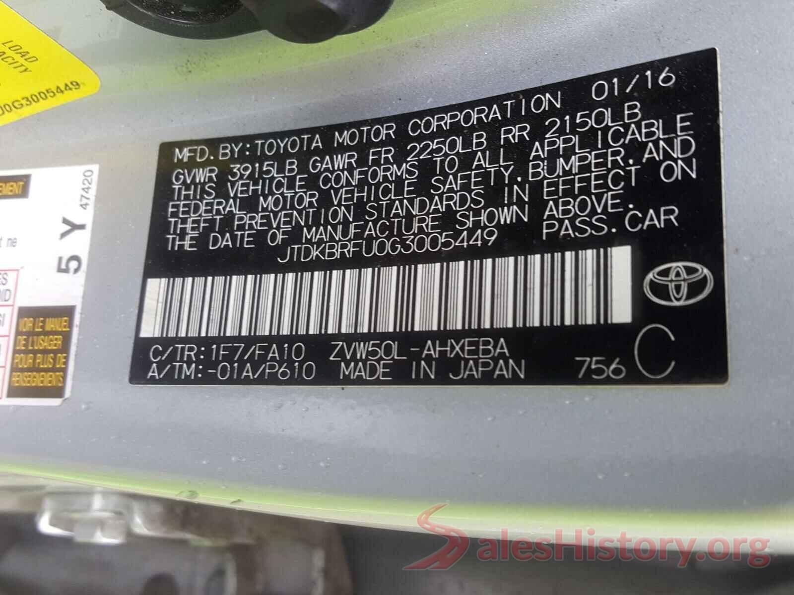 JTDKBRFU0G3005449 2016 TOYOTA PRIUS