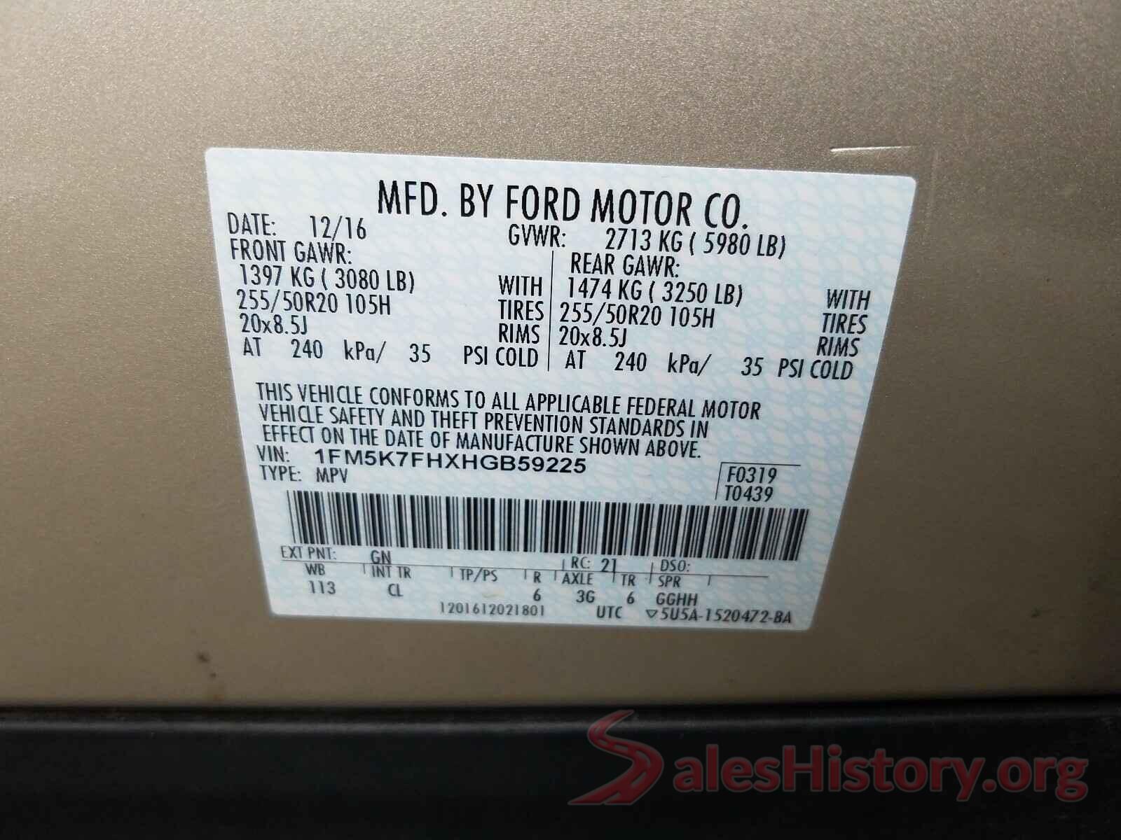 1FM5K7FHXHGB59225 2017 FORD EXPLORER