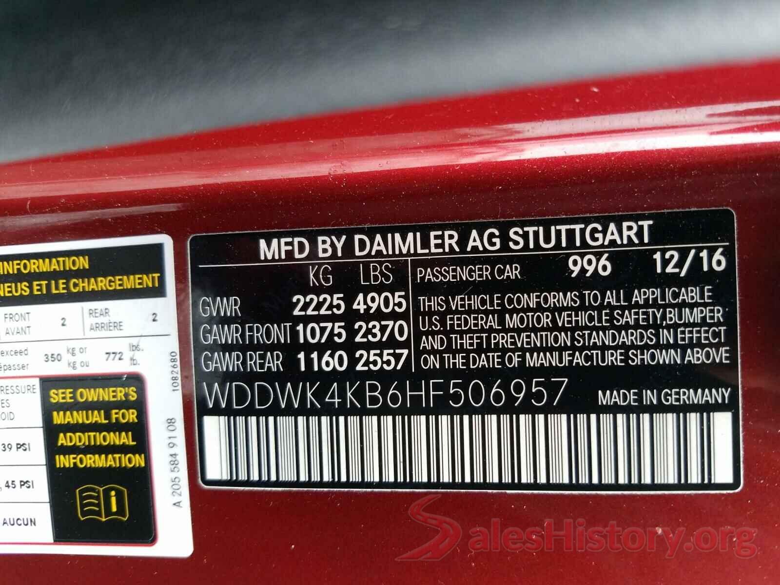 WDDWK4KB6HF506957 2017 MERCEDES-BENZ C CLASS