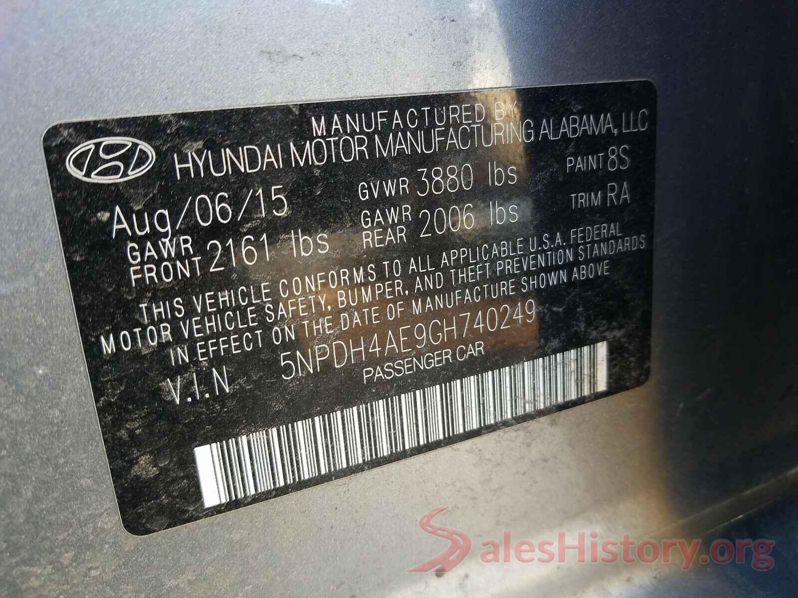 5NPDH4AE9GH740249 2016 HYUNDAI ELANTRA