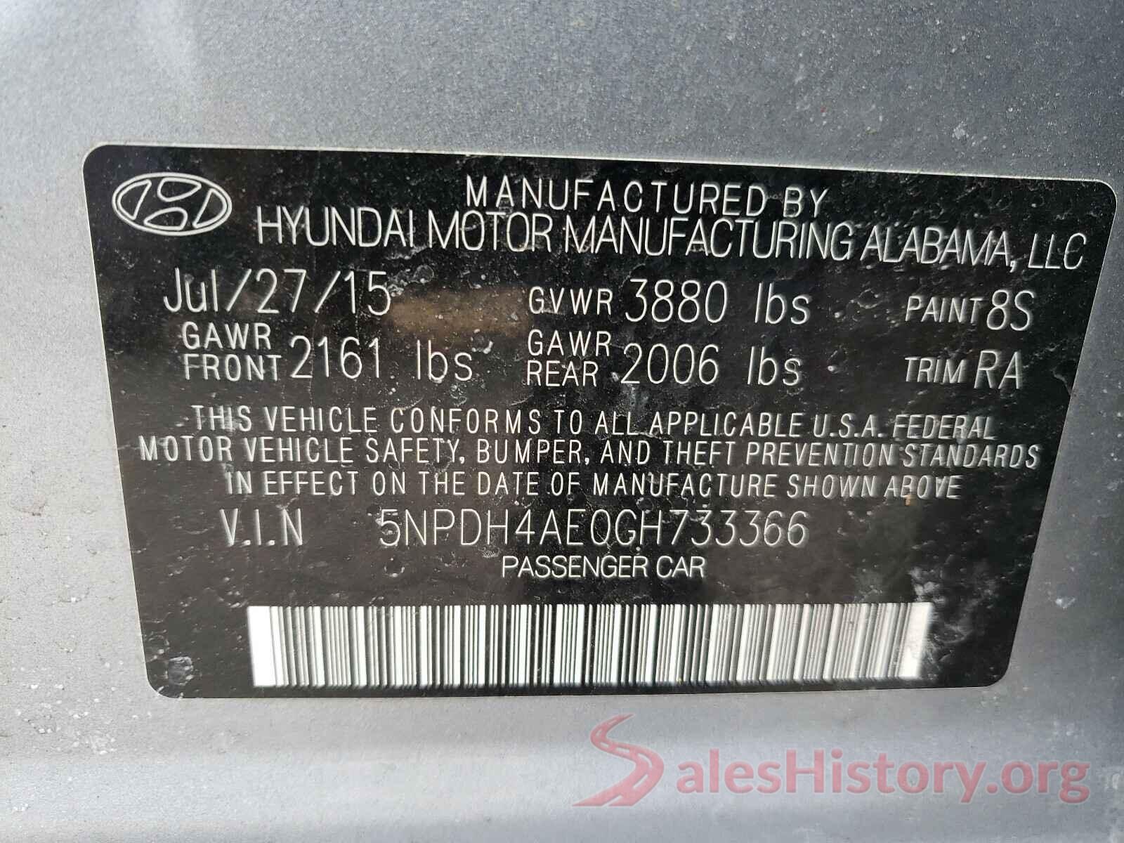 5NPDH4AE0GH733366 2016 HYUNDAI ELANTRA