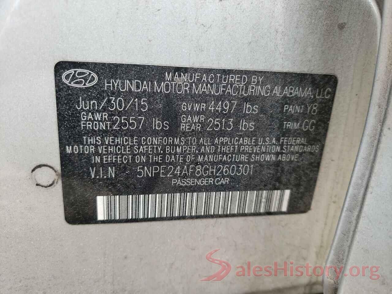 5NPE24AF8GH260301 2016 HYUNDAI SONATA