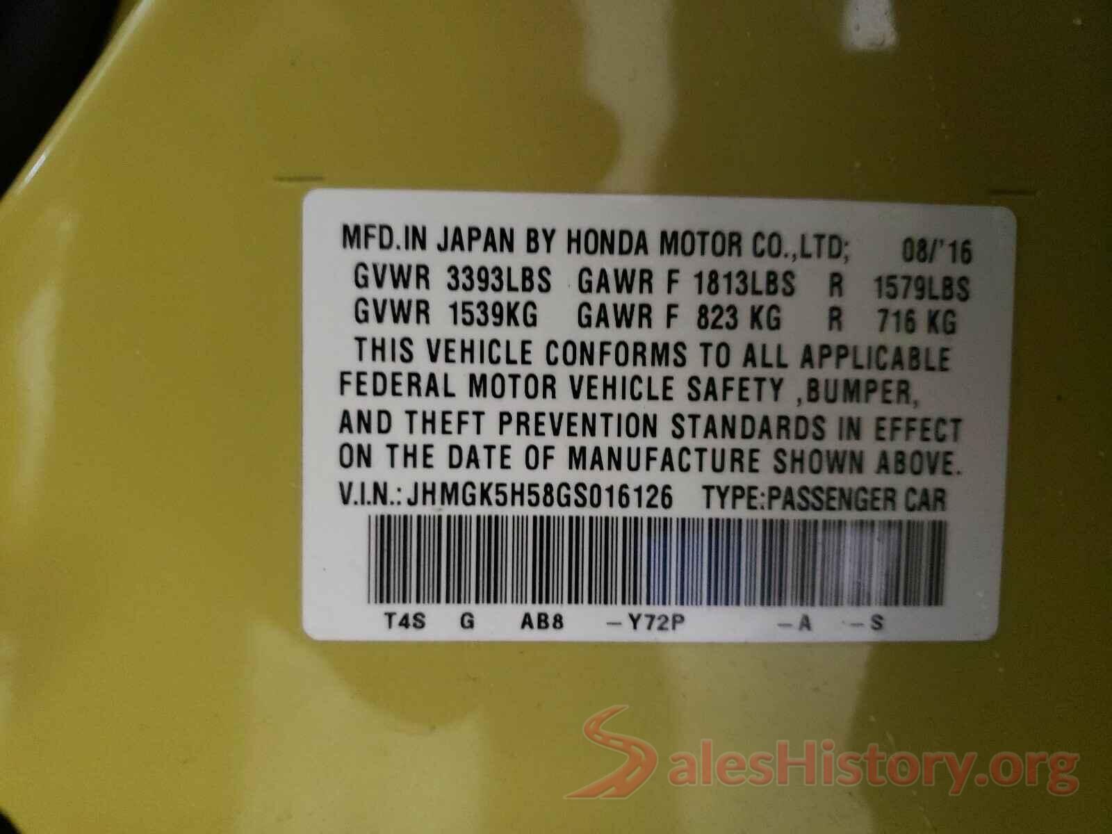 JHMGK5H58GS016126 2016 HONDA FIT