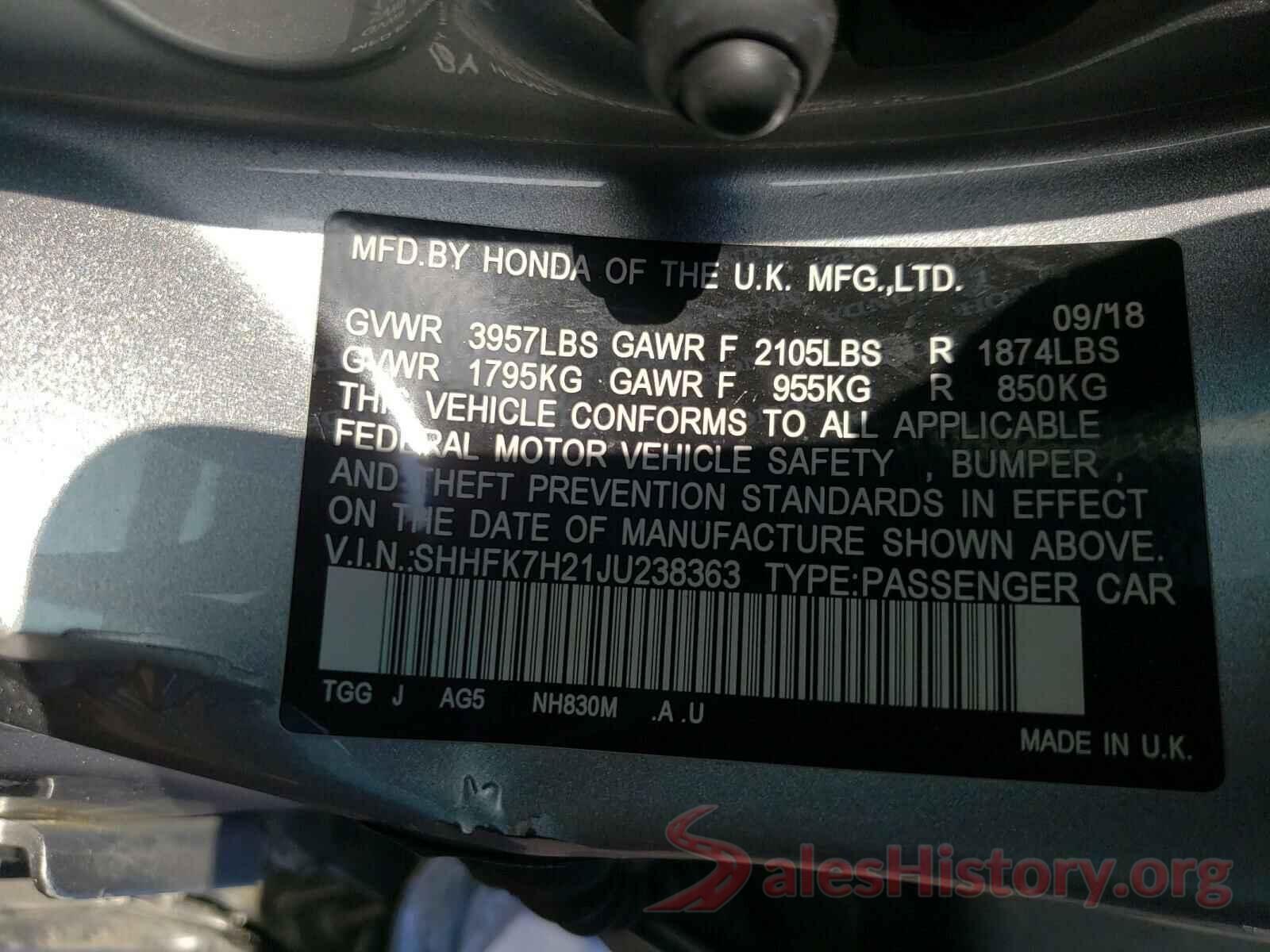 SHHFK7H21JU238363 2018 HONDA CIVIC