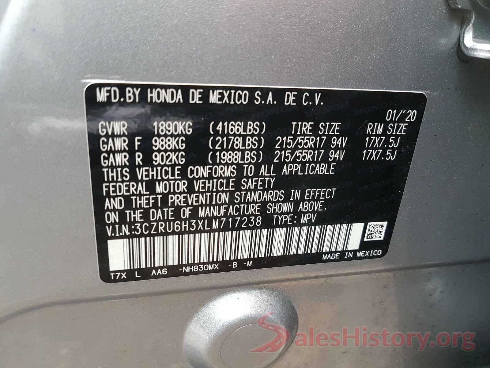 3CZRU6H3XLM717238 2020 HONDA HR-V