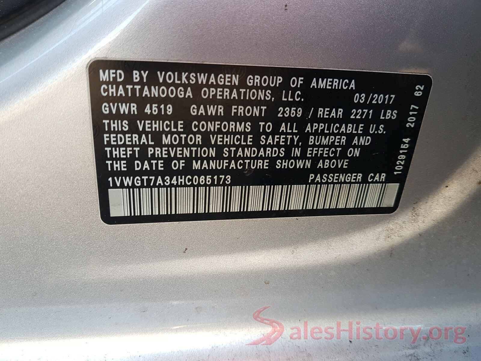 1VWGT7A34HC065173 2017 VOLKSWAGEN PASSAT