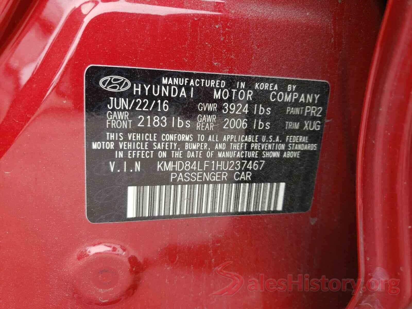 KMHD84LF1HU237467 2017 HYUNDAI ELANTRA