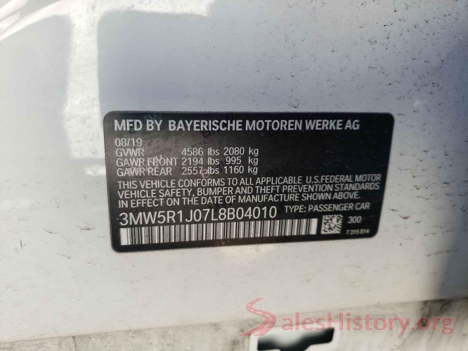 3MW5R1J07L8B04010 2020 BMW 3 SERIES