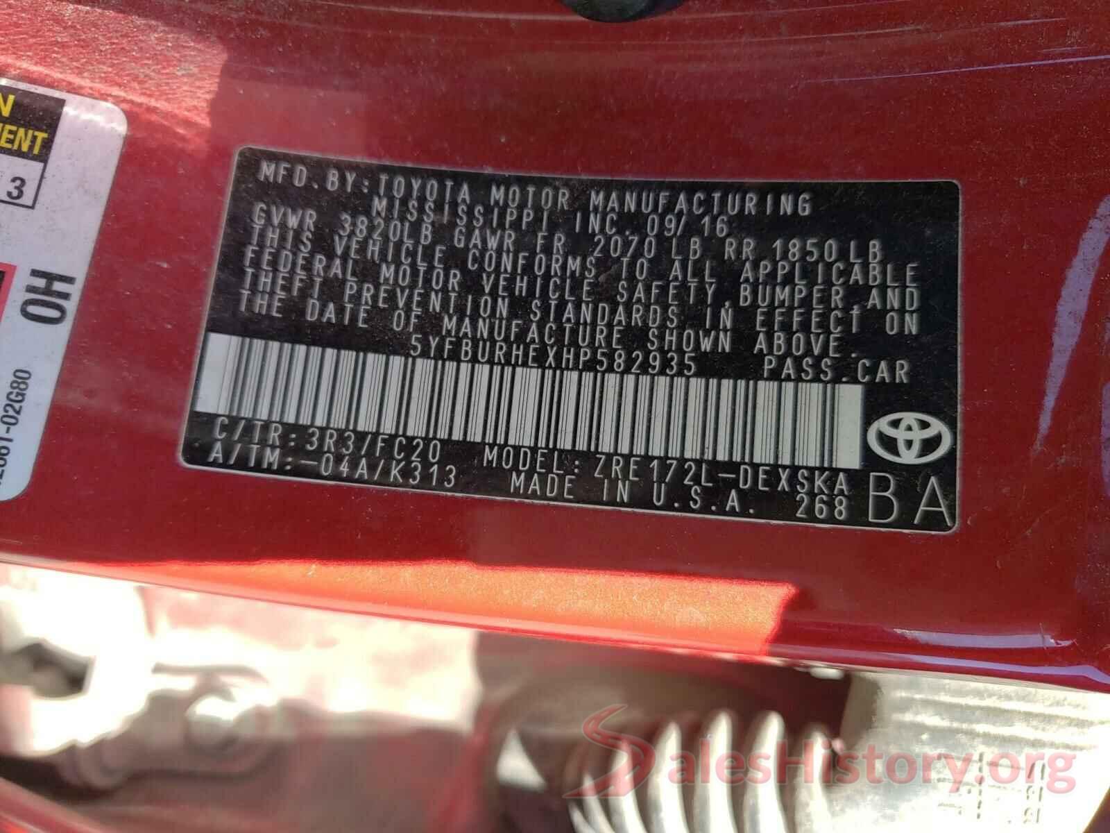 5YFBURHEXHP582935 2017 TOYOTA COROLLA