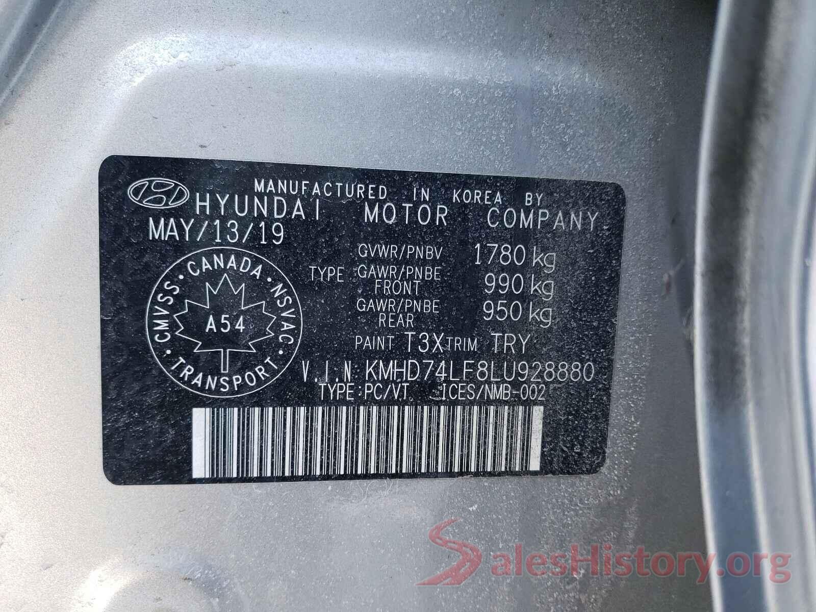 KMHD74LF8LU928880 2020 HYUNDAI ELANTRA