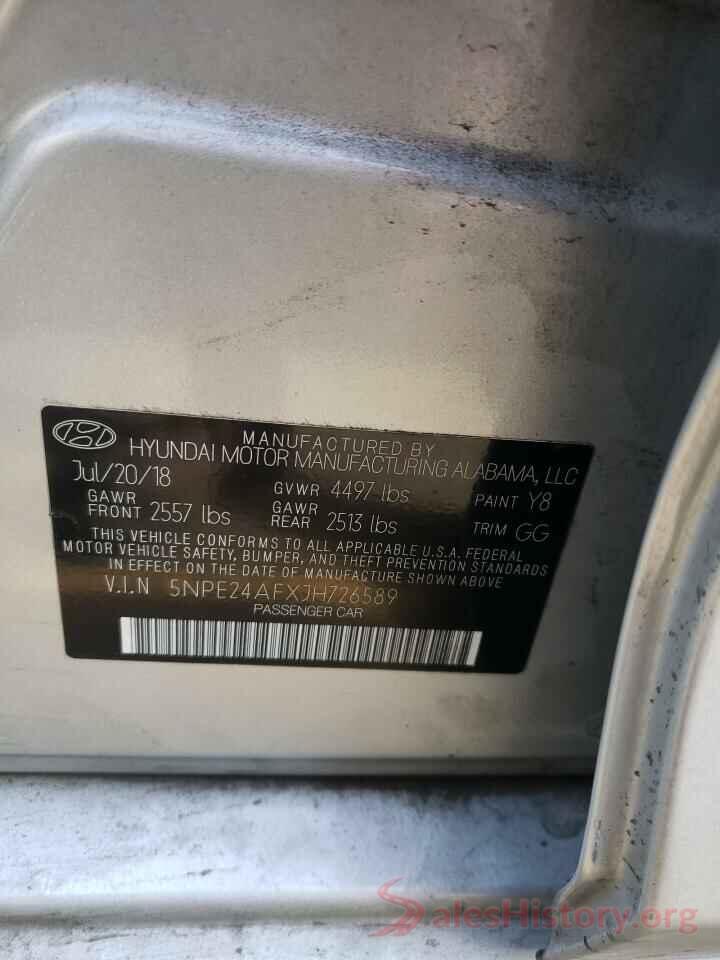 5NPE24AFXJH726589 2018 HYUNDAI SONATA