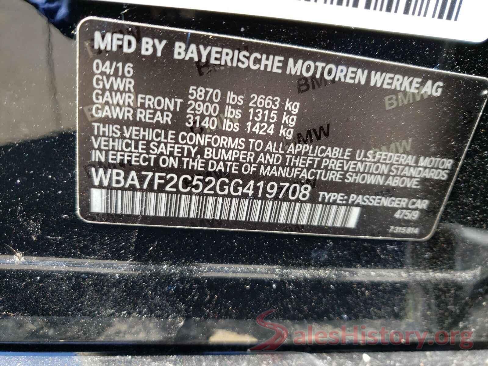 WBA7F2C52GG419708 2016 BMW 7 SERIES