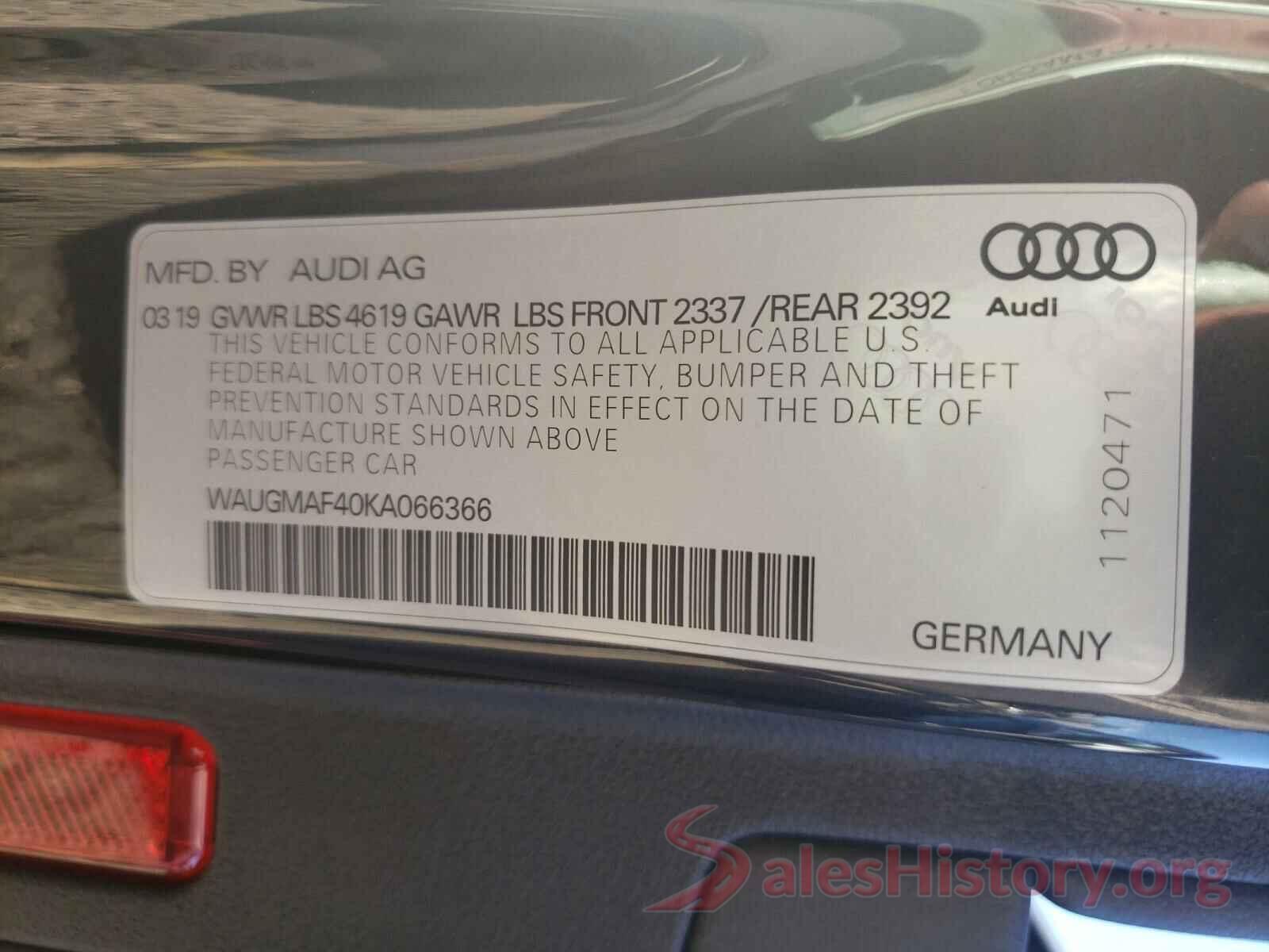 WAUGMAF40KA066366 2019 AUDI A4