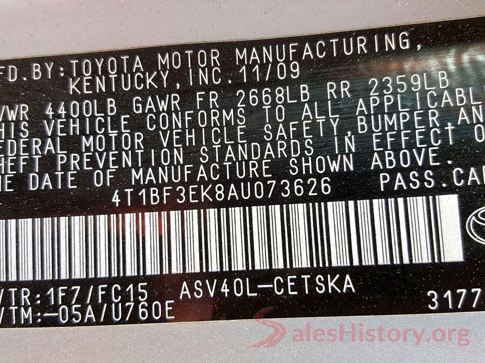 4T1BF3EK8AU073626 2010 TOYOTA CAMRY BASE