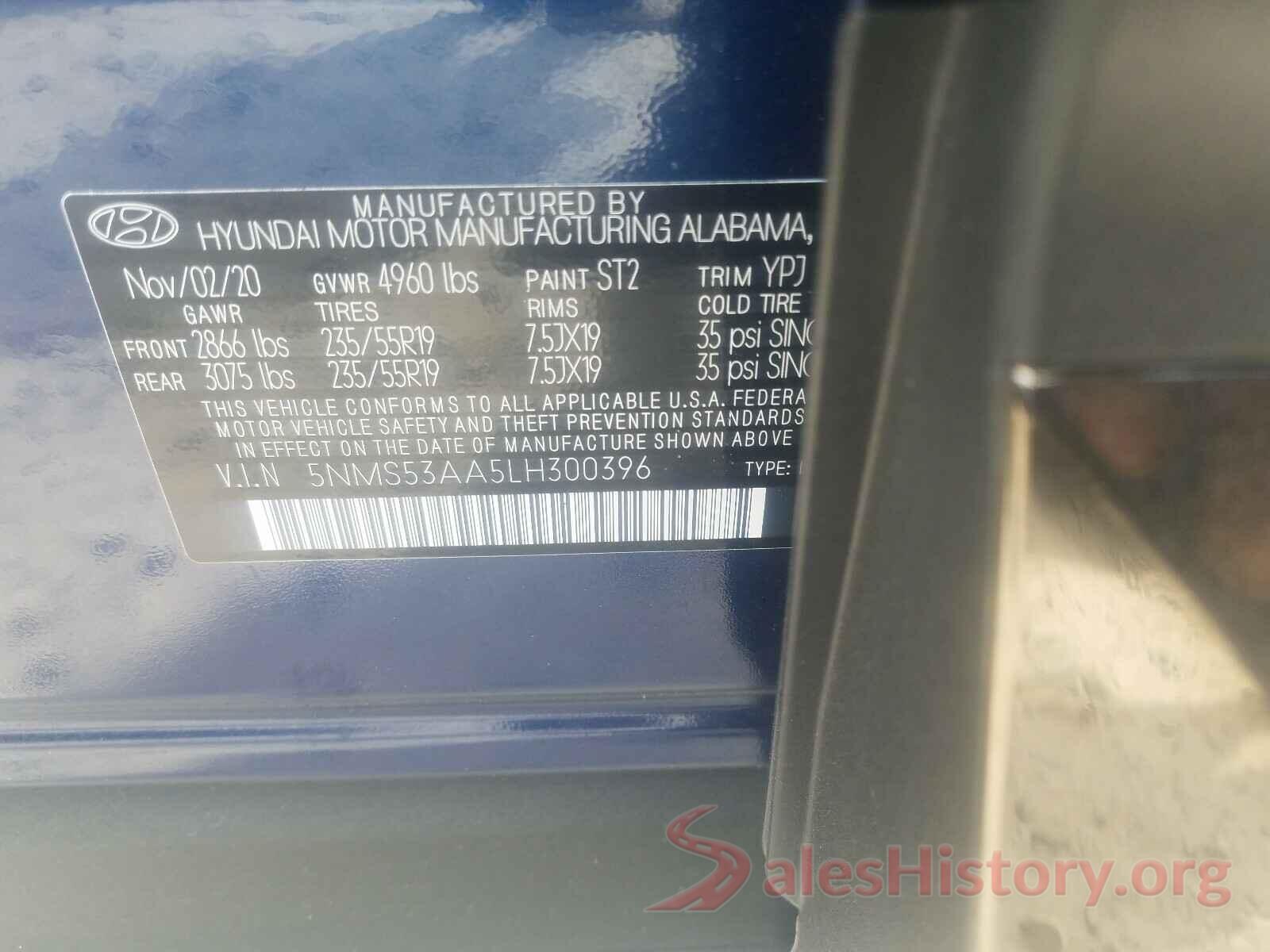 5NMS53AA5LH300396 2020 HYUNDAI SANTA FE