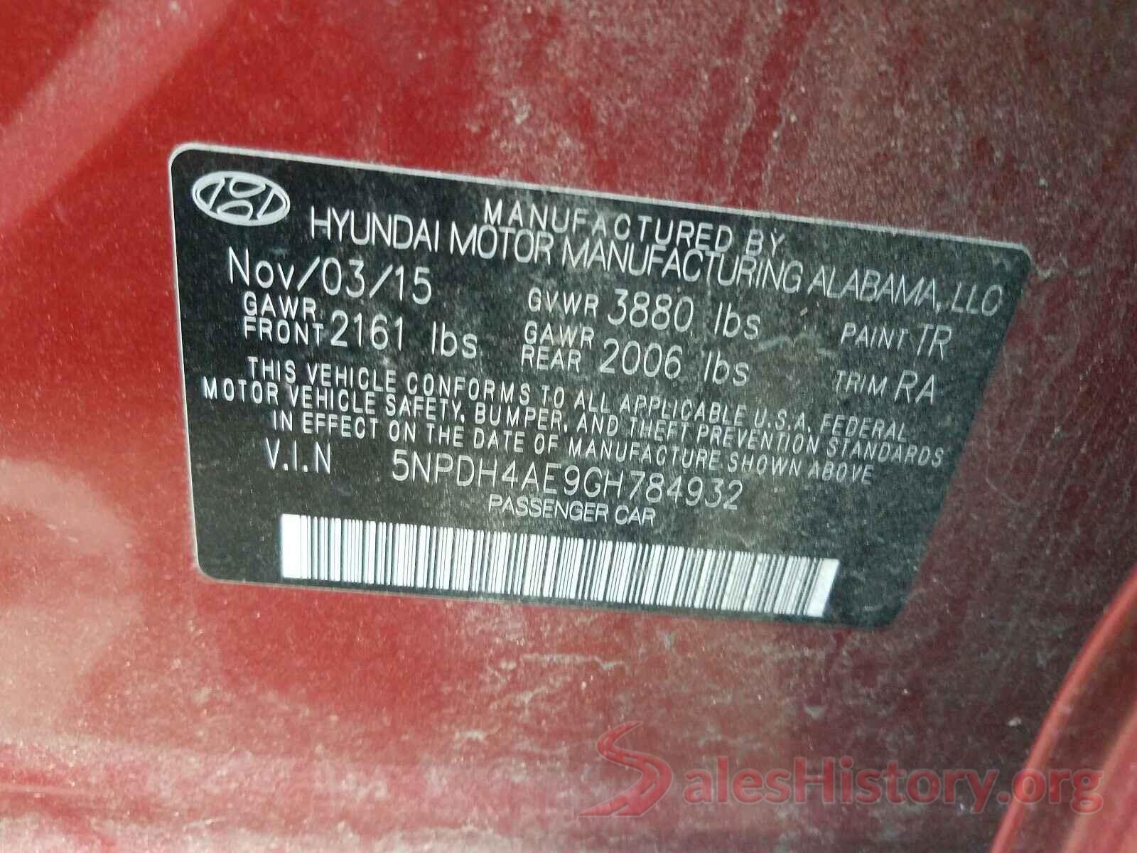 5NPDH4AE9GH784932 2016 HYUNDAI ELANTRA