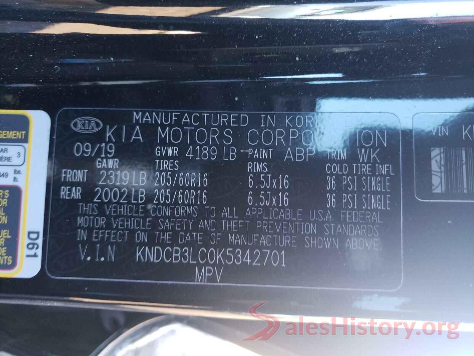 KNDCB3LC0K5342701 2019 KIA NIRO