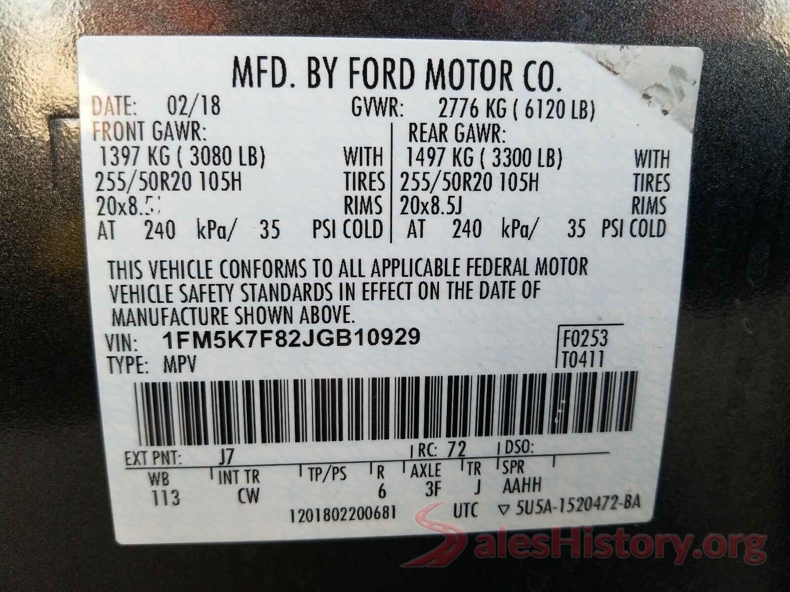 1FM5K7F82JGB10929 2018 FORD EXPLORER