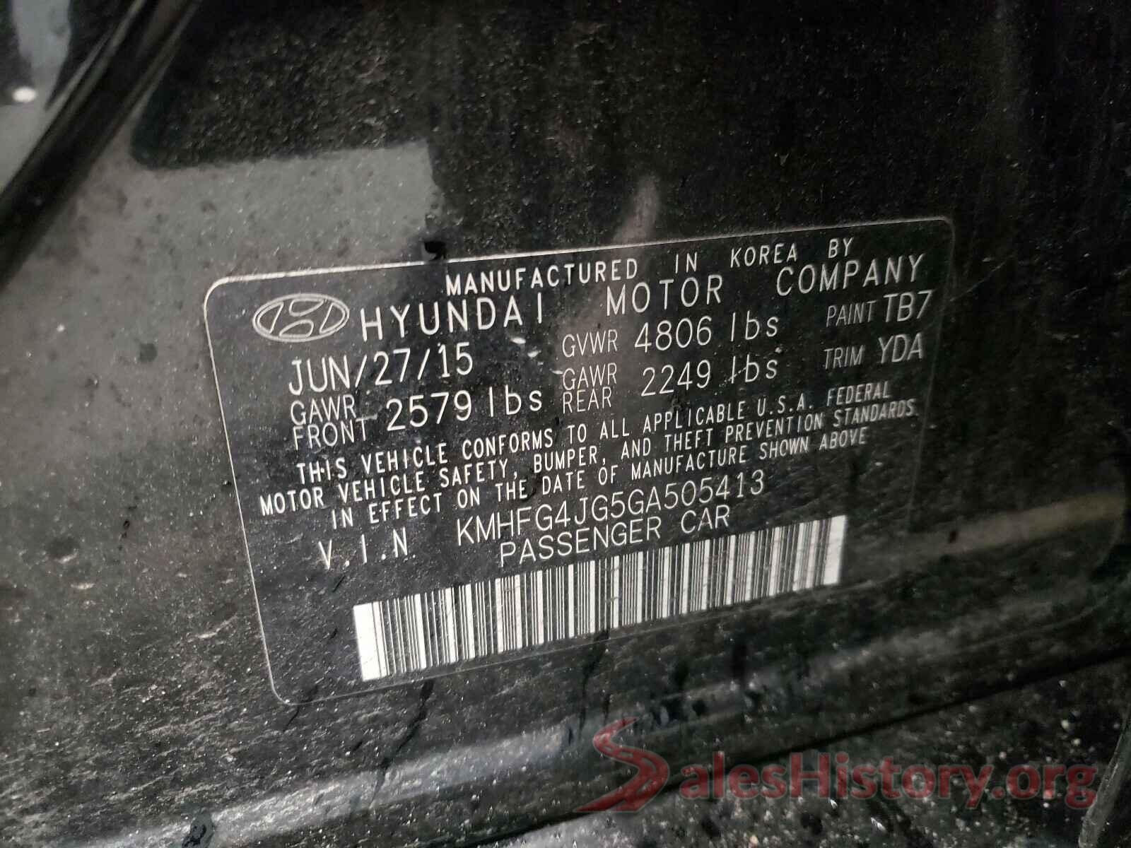 KMHFG4JG5GA505413 2016 HYUNDAI AZERA