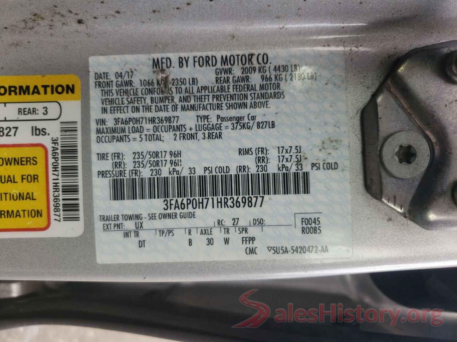 3FA6P0H71HR369877 2017 FORD FUSION