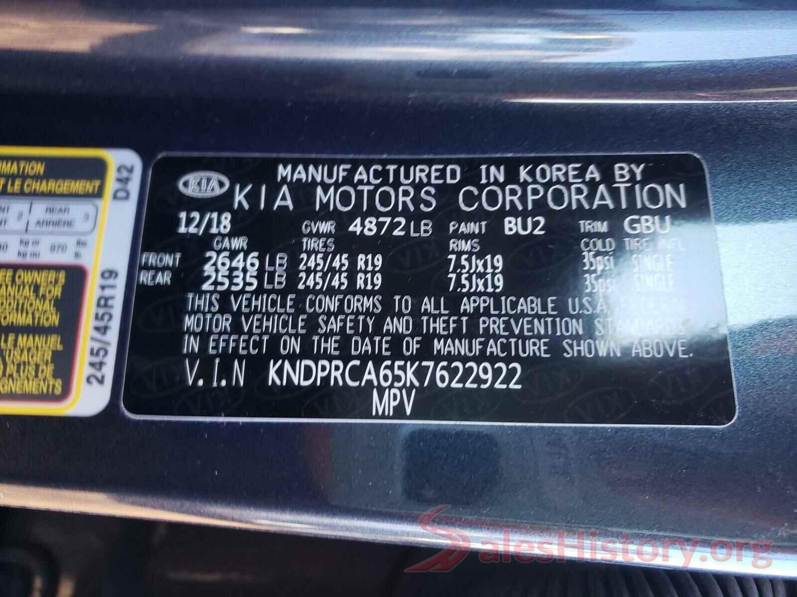 KNDPRCA65K7622922 2019 KIA SPORTAGE