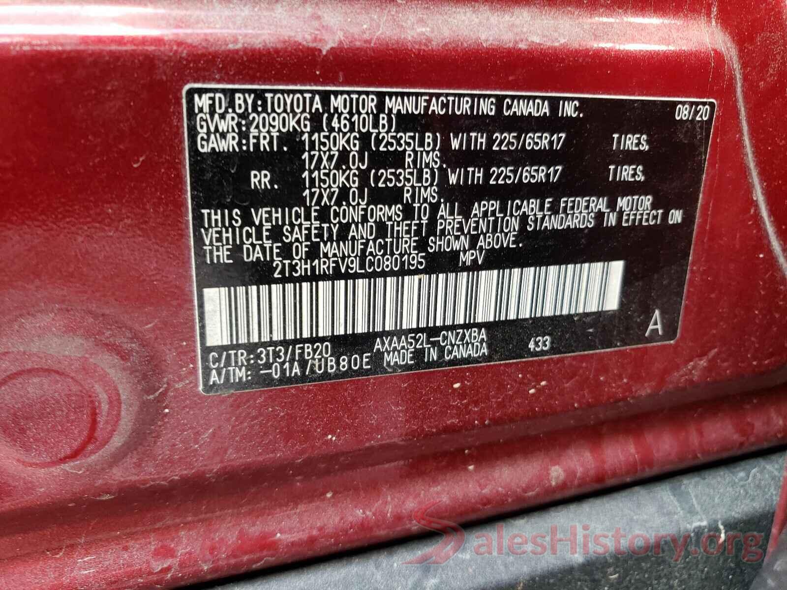 2T3H1RFV9LC080195 2020 TOYOTA RAV4