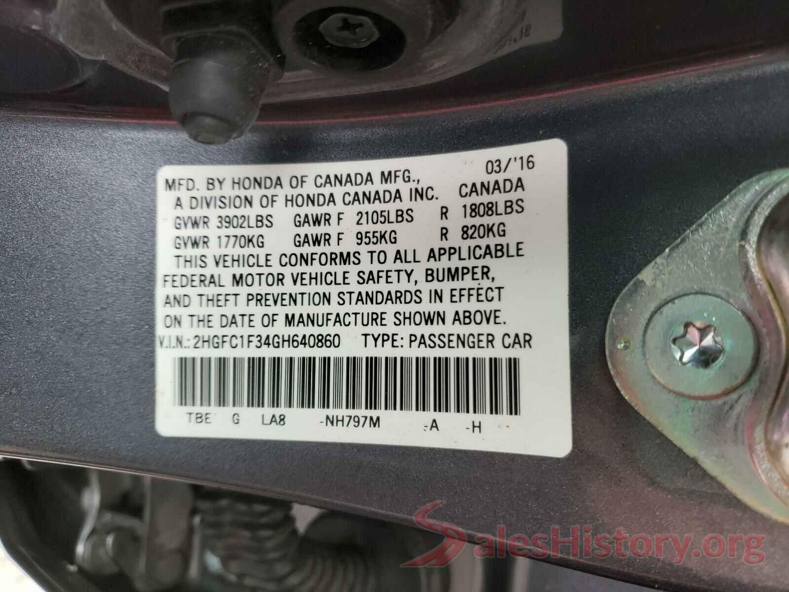 2HGFC1F34GH640860 2016 HONDA CIVIC