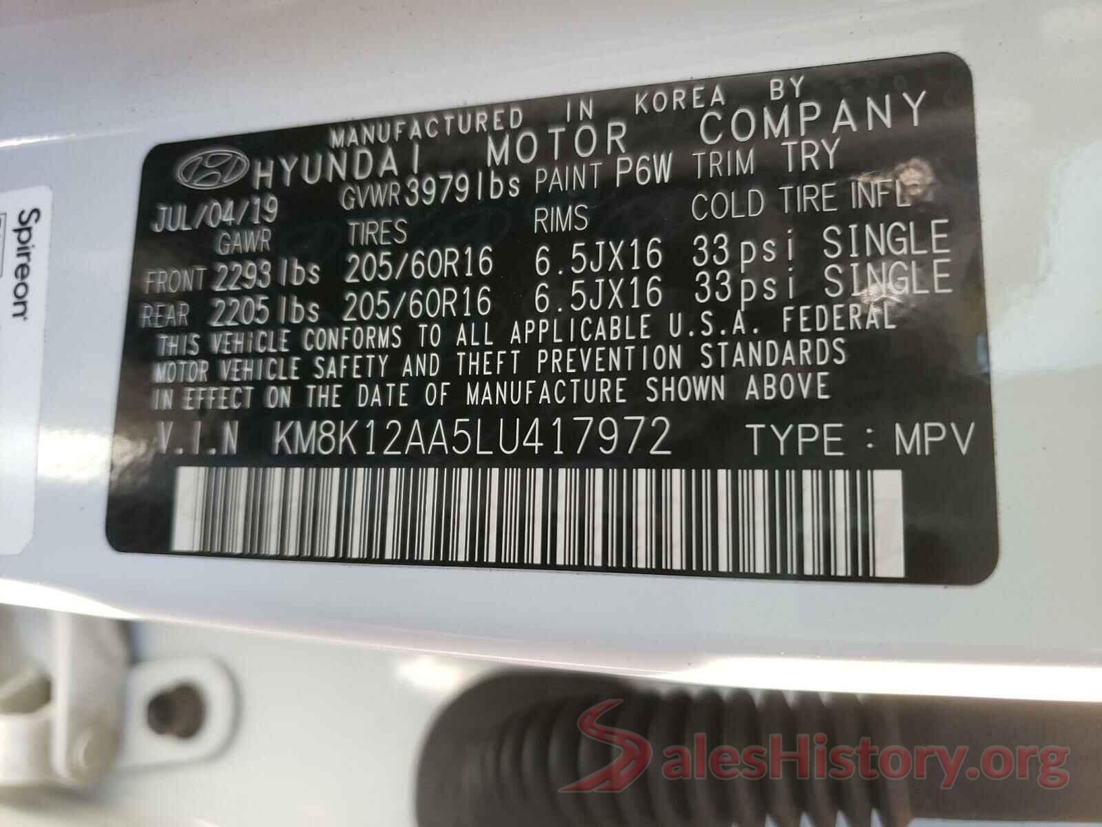 KM8K12AA5LU417972 2020 HYUNDAI KONA