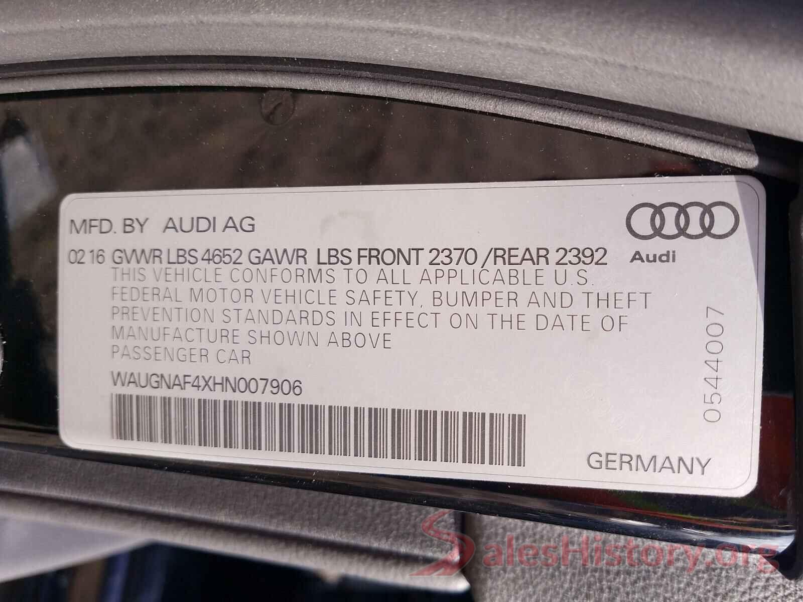 WAUGNAF4XHN007906 2017 AUDI A4