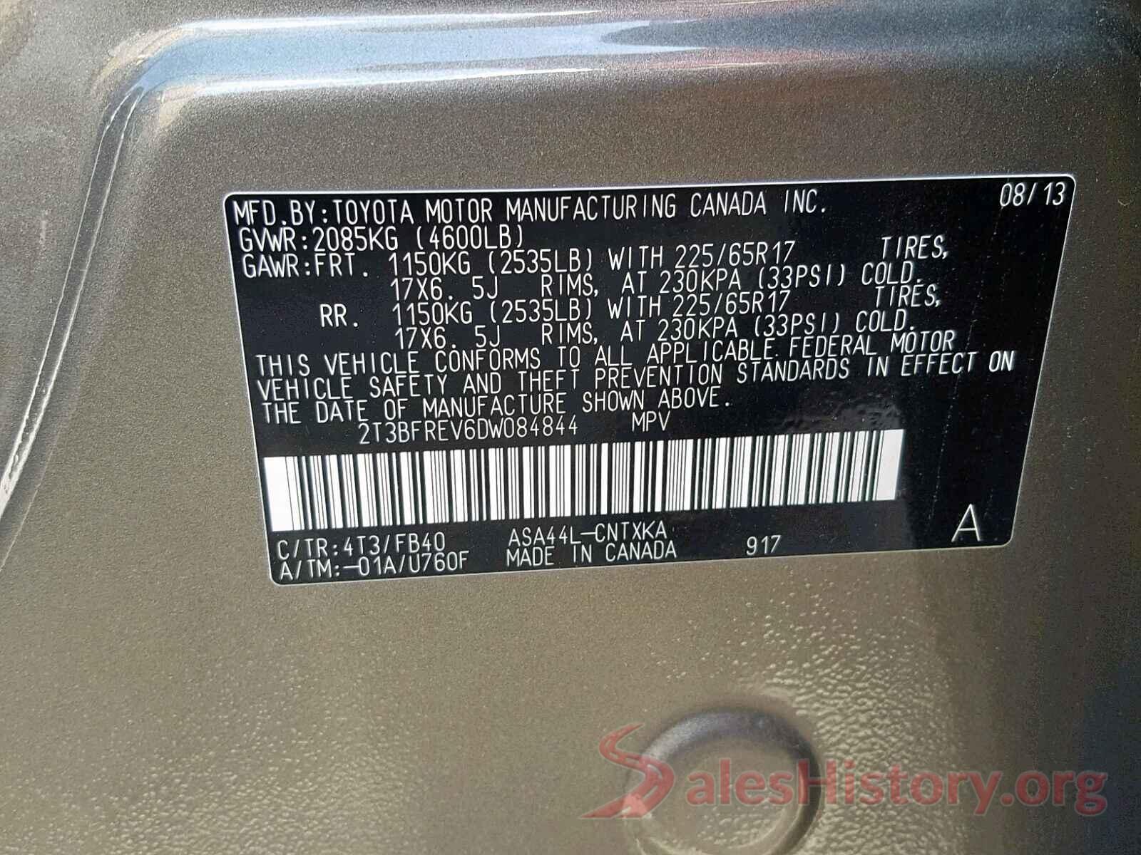 2T3BFREV6DW084844 2013 TOYOTA RAV4 LE