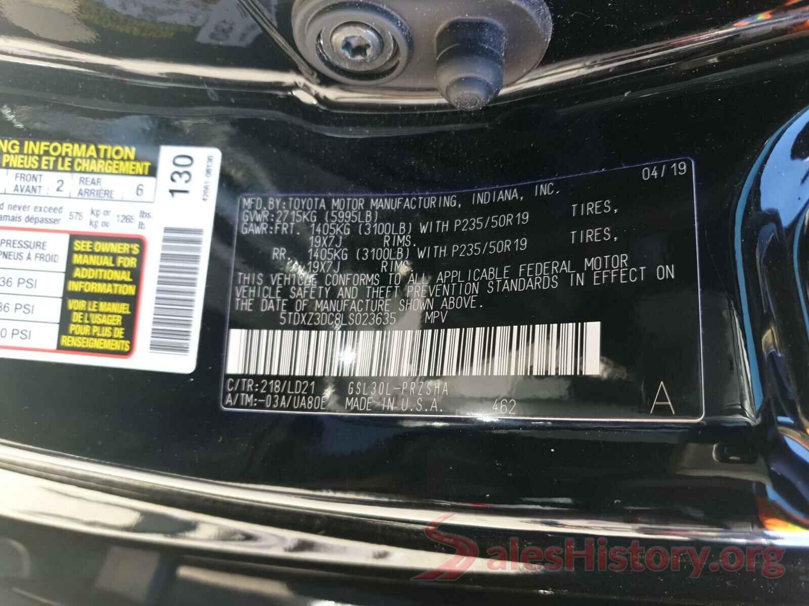 5TDXZ3DC8LS023635 2020 TOYOTA SIENNA