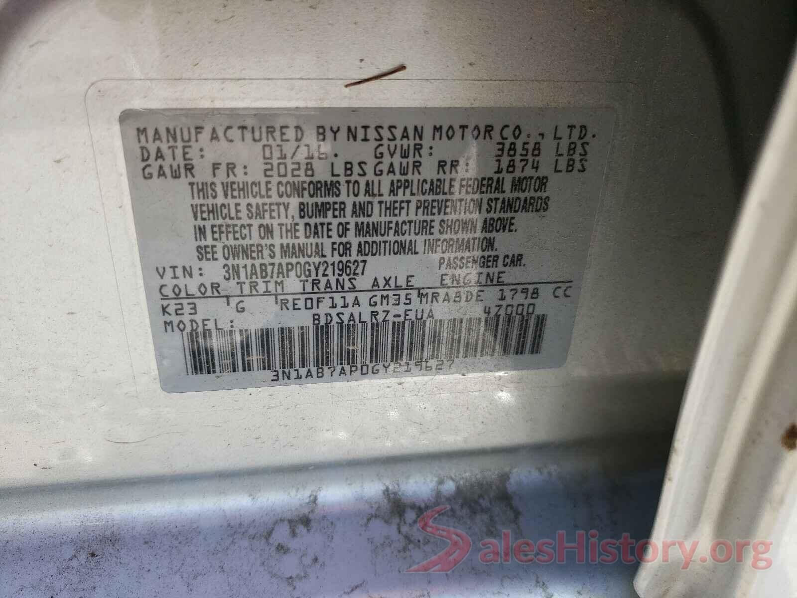 3N1AB7AP0GY219627 2016 NISSAN SENTRA