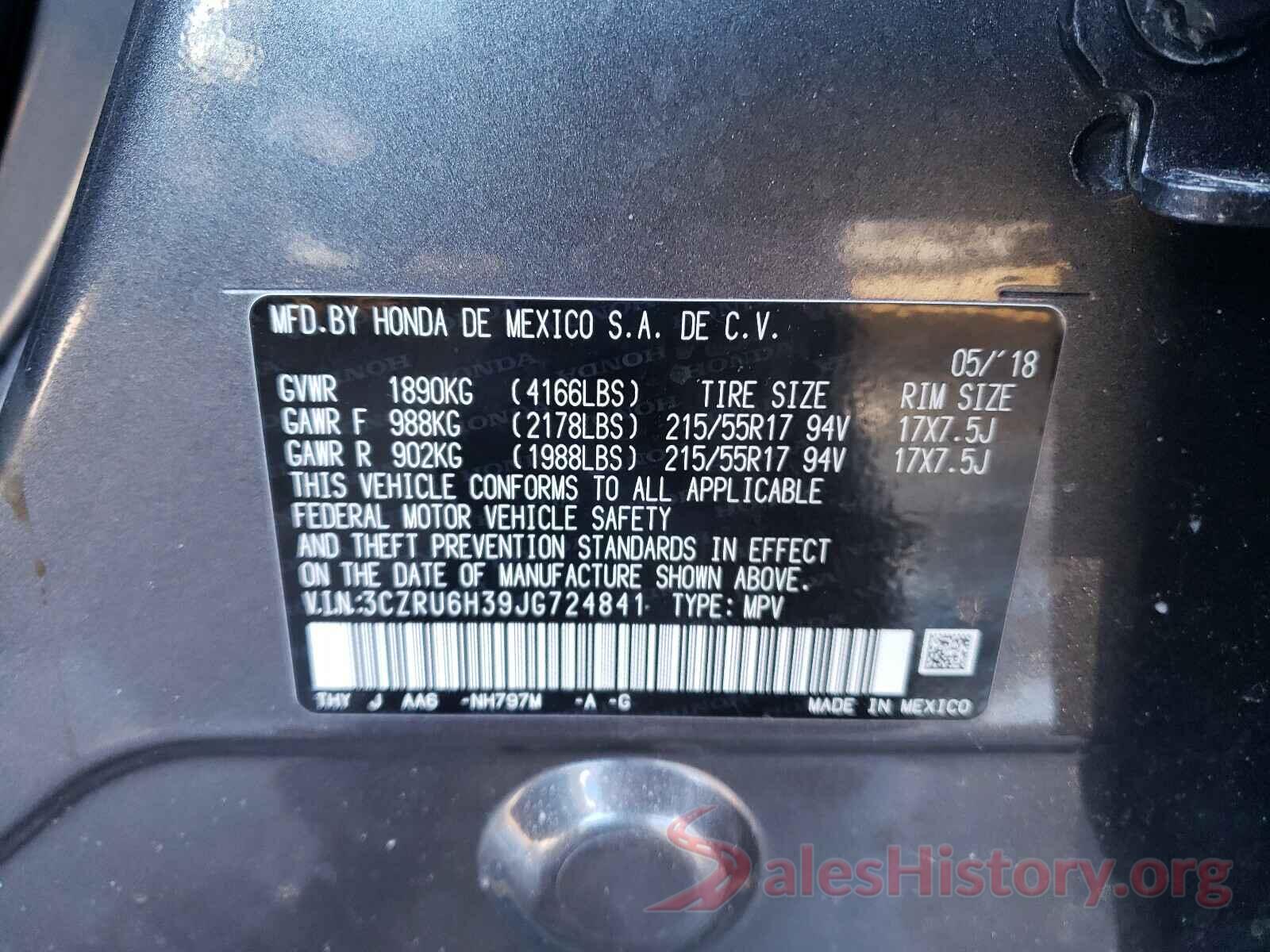 3CZRU6H39JG724841 2018 HONDA HR-V