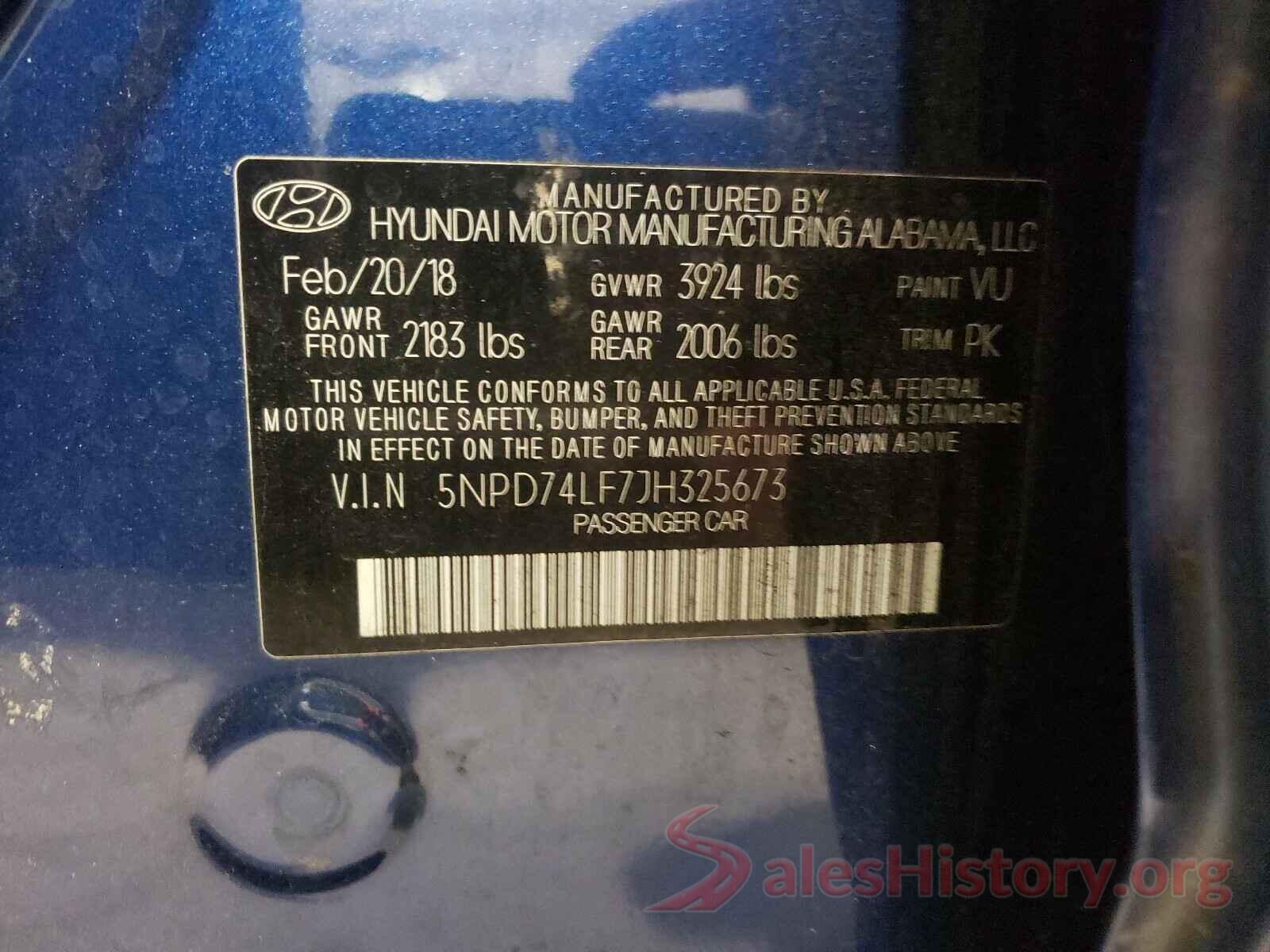 5NPD74LF7JH325673 2018 HYUNDAI ELANTRA