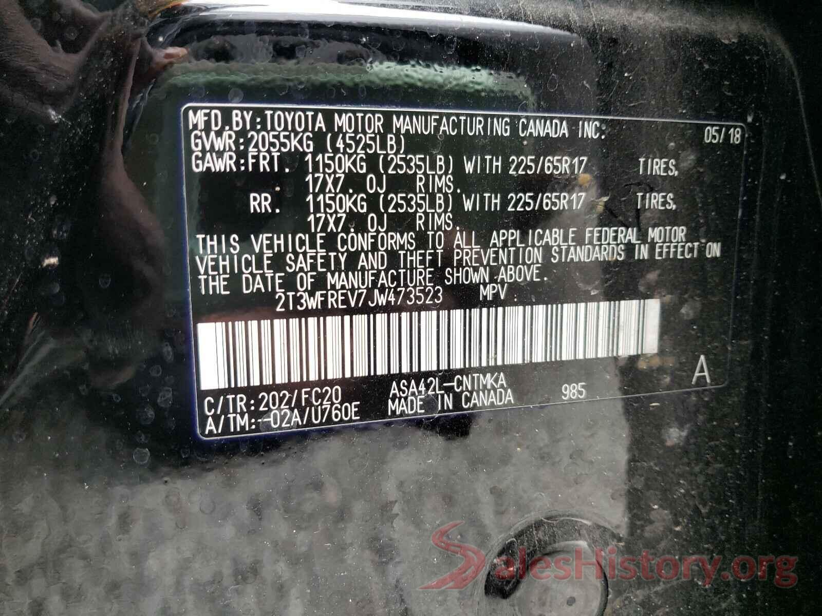 2T3WFREV7JW473523 2018 TOYOTA RAV4