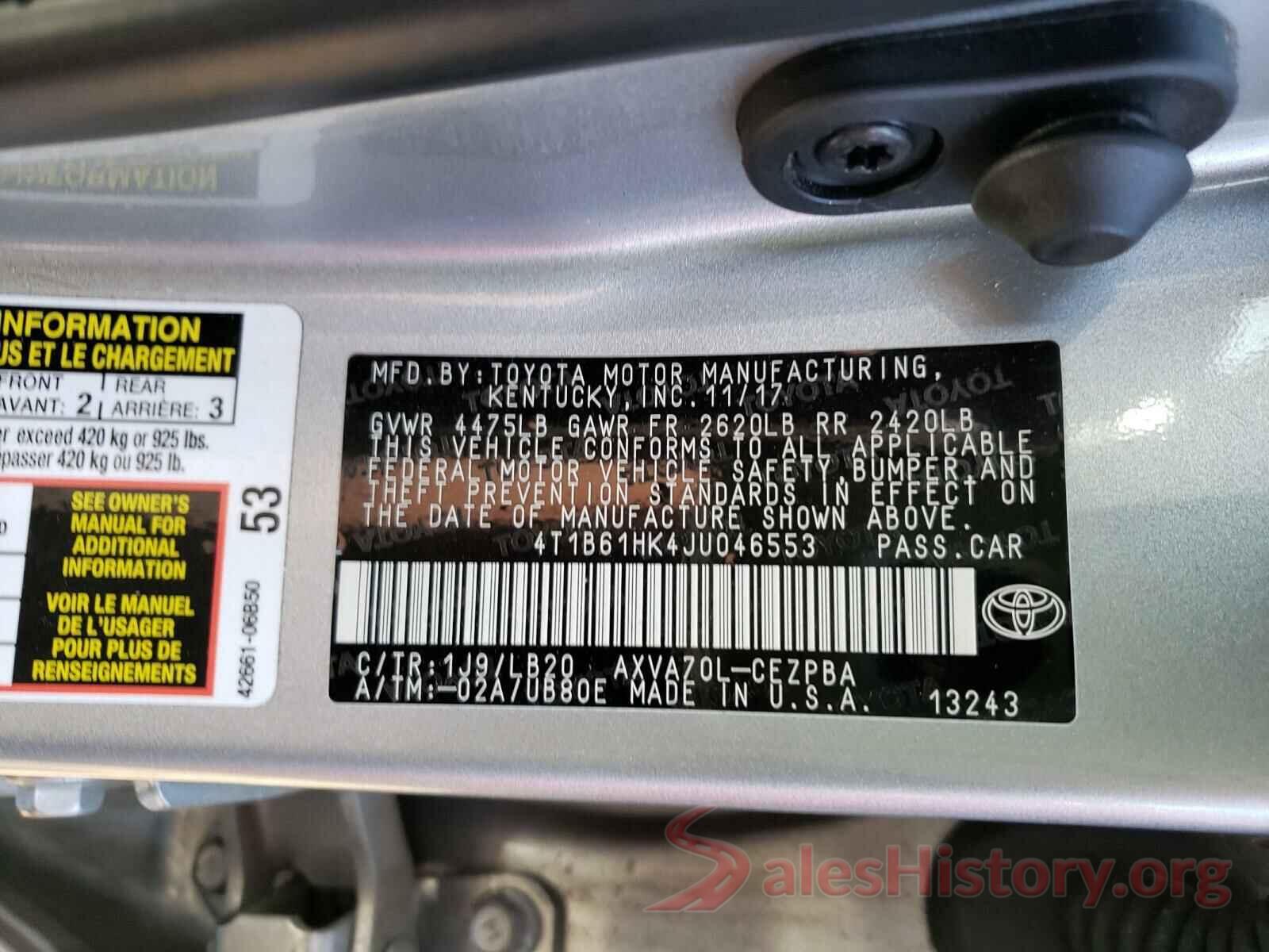 4T1B61HK4JU046553 2018 TOYOTA CAMRY