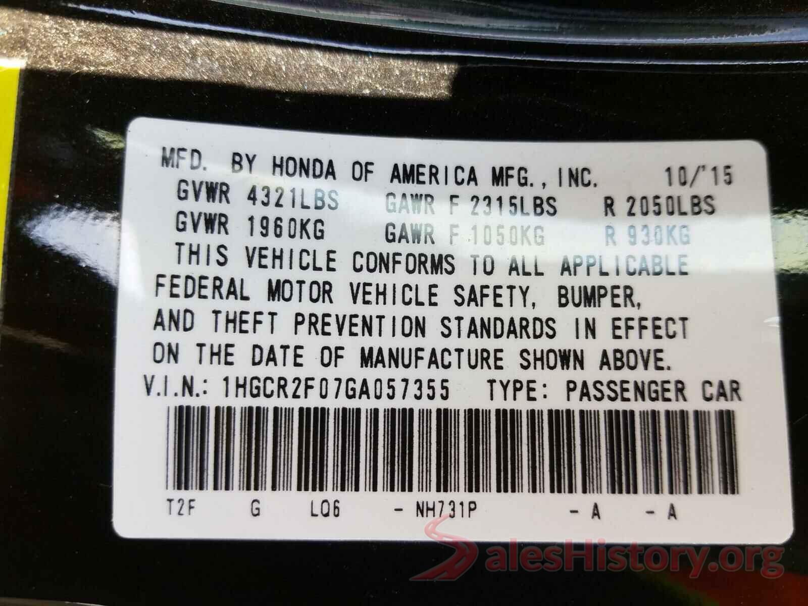 1HGCR2F07GA057355 2016 HONDA ACCORD