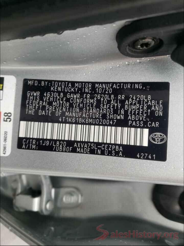 4T1K61BK6MU020047 2021 TOYOTA CAMRY