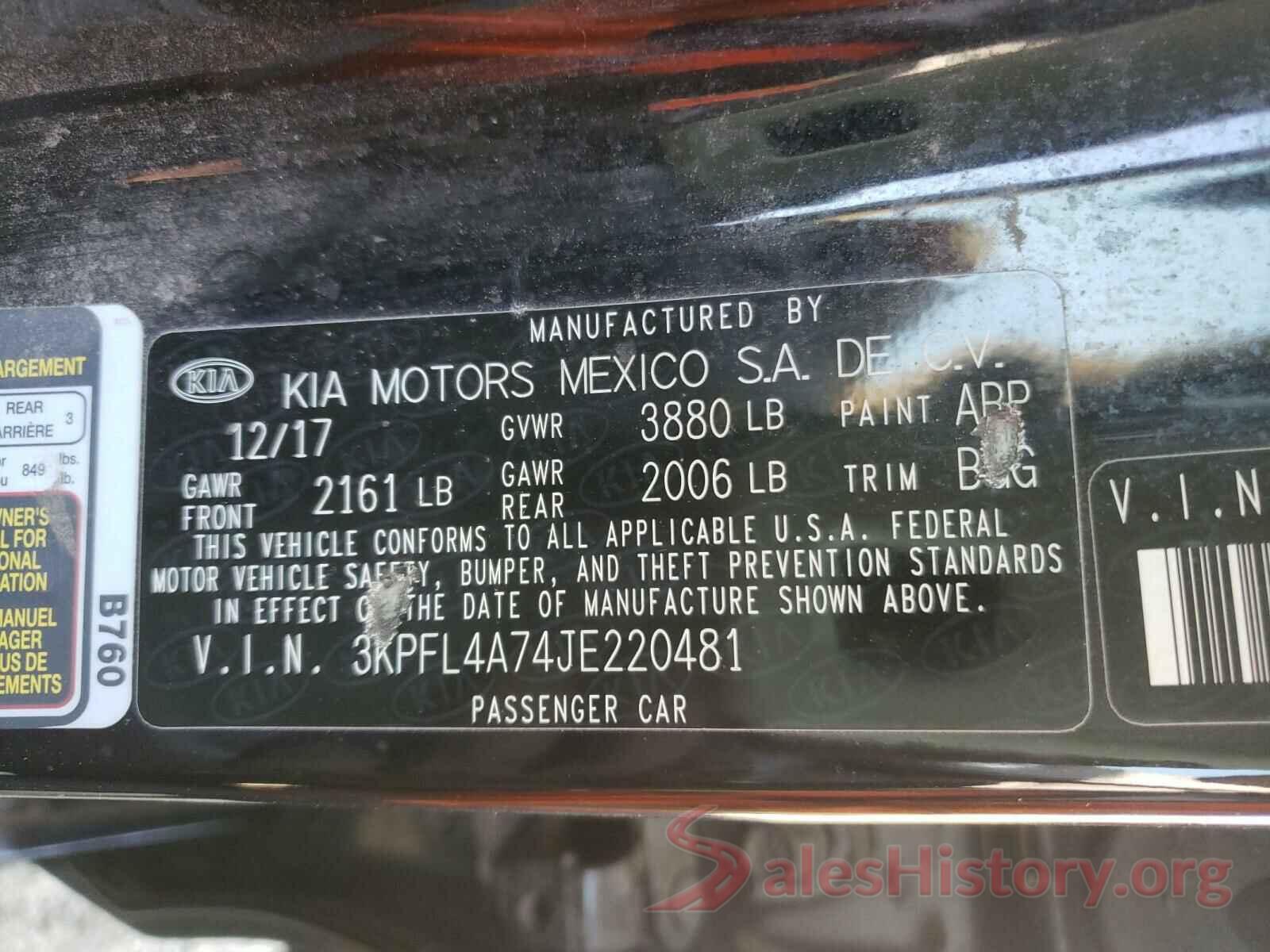 3KPFL4A74JE220481 2018 KIA FORTE