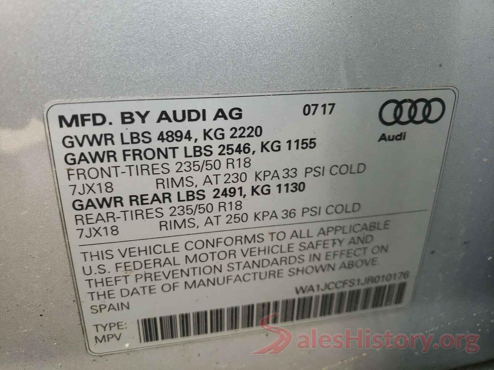 WA1JCCFS1JR010176 2018 AUDI Q3