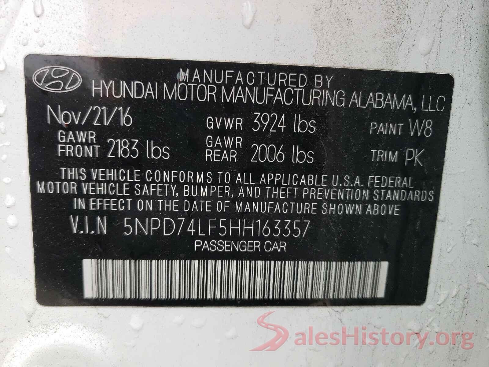 5NPD74LF5HH163357 2017 HYUNDAI ELANTRA