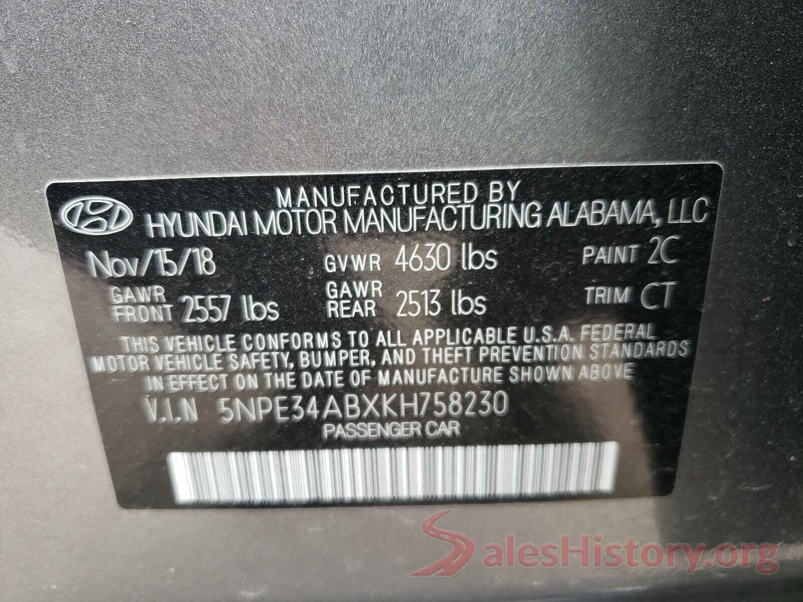 5NPE34ABXKH758230 2019 HYUNDAI SONATA